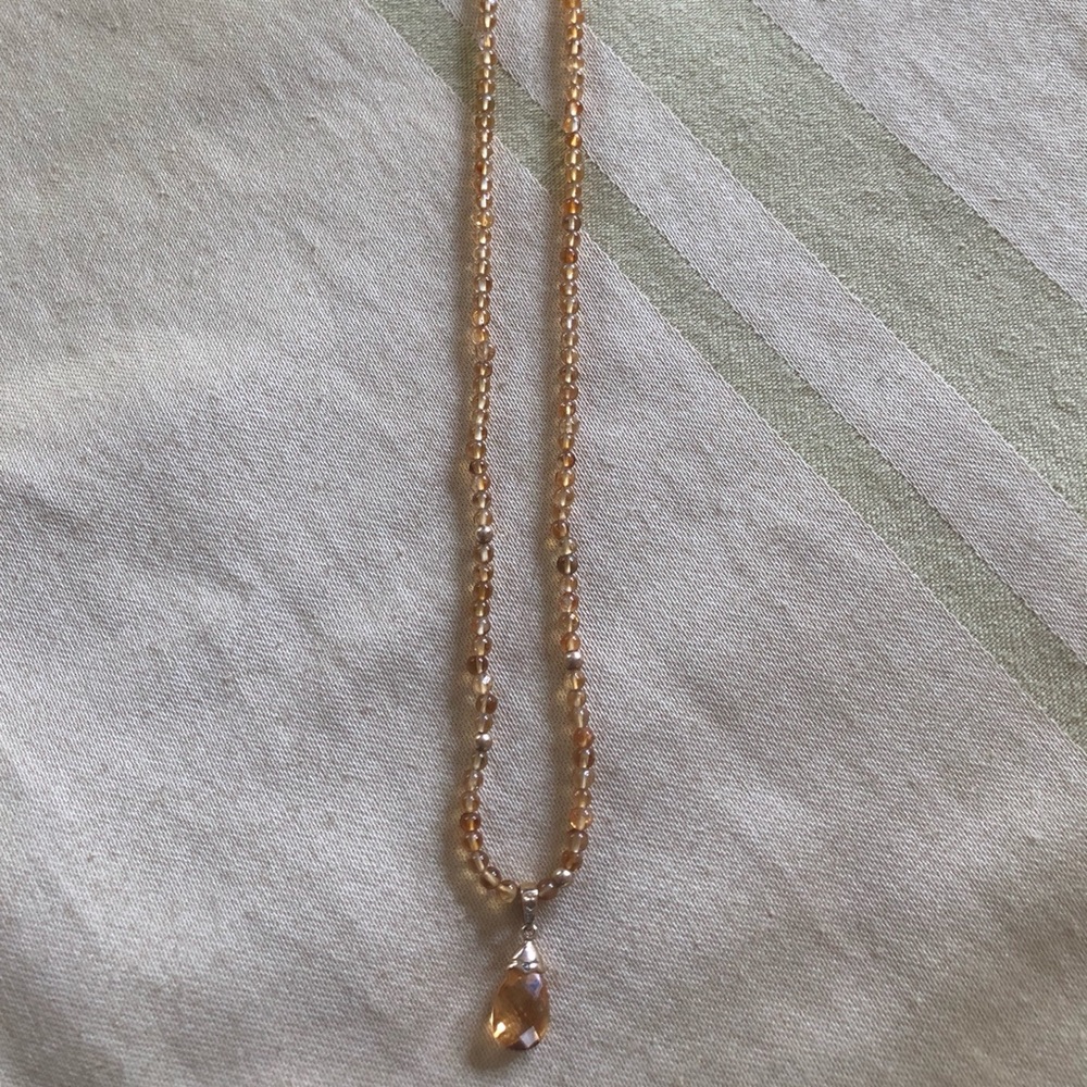 Citrine bead necklace with briolette drop.